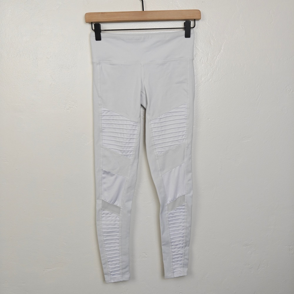 Alo Yoga Womens Moto Leggings XS White Quilted Mesh Athleisure Streetwear